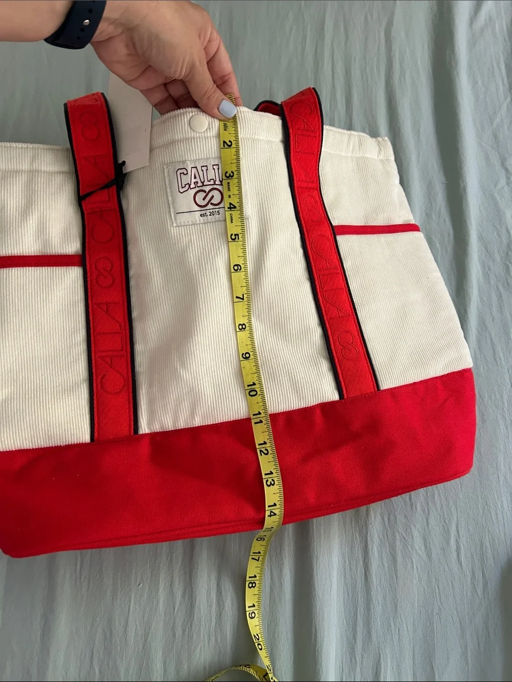 CALLIA White and Red Canvas Tote with Logo Strap